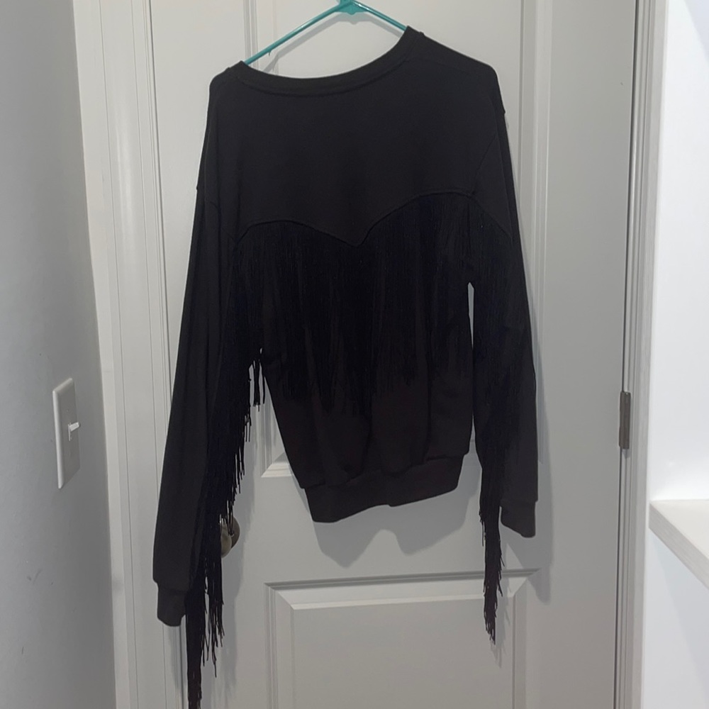 Levi’s Black fringe sweatshirt. Worn once. Dry cleaned. Size Small- runs large
